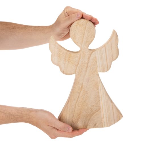 Dřevěná dekorační figurka anděla ze světlého přírodního dřeva, vánoční dekorace, 30 cm | Floristik24.cz