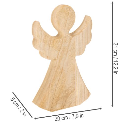 Dřevěná dekorační figurka anděla ze světlého přírodního dřeva, vánoční dekorace, 30 cm | Floristik24.cz