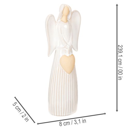 Figurka anděla s dekorací srdce v krémově bílé barvě, 23 cm | Floristik24.cz