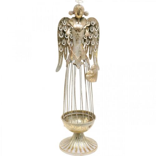 Floristik24 Figurka anděla se srdcem, vánoční dekorace z kovu, dekorace anděl antik-zlatá V38cm