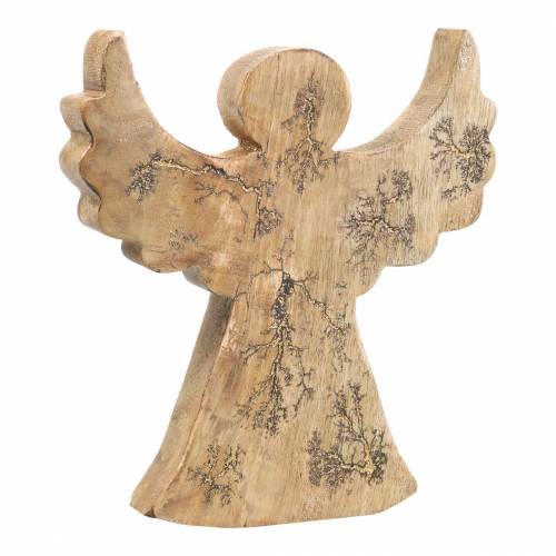 Dřevěný anděl s třpytivými vložkami, přírodní mangové dřevo 19,4 × 18,3 cm