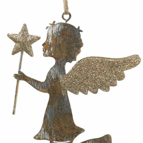 Floristik24 Dekorativní anděl s kouzelnou hůlkou k zavěšení kov zlatý, stříbrný 15,5cm × 9,5cm 3ks