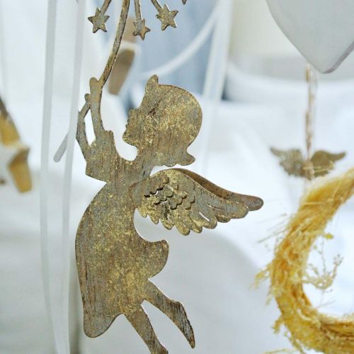 položky Anděl s pampeliškou, vánoční ozdoba, ozdobný přívěsek, kovová dekorace zlatý antický vzhled V16/15cm 4ks