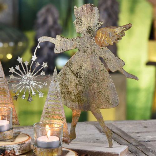 Floristik24 Dekorativní anděl s pampeliškou, adventní dekorace z kovu, vánoční anděl zlatý antický vzhled V21cm