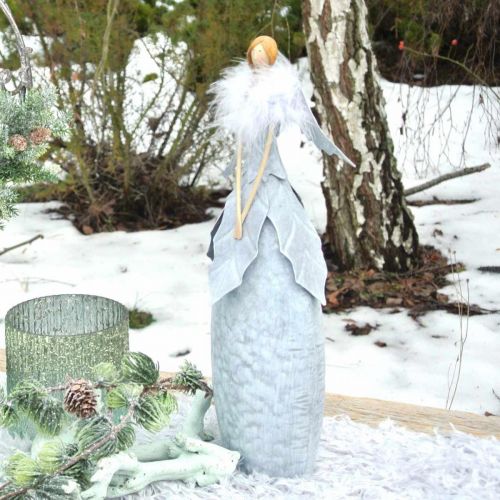 Floristik24 Deco figurka anděla s peřím boa šedá kovová dekorace vánoční 38cm