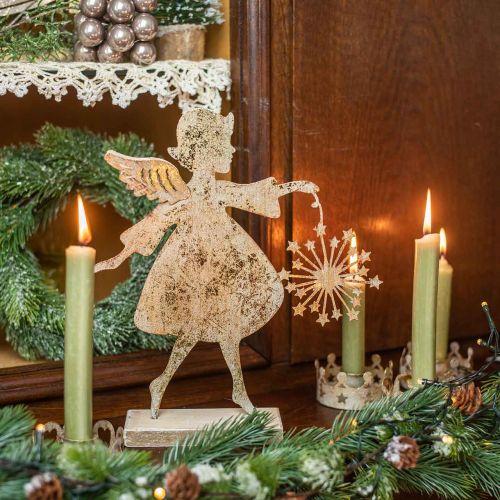 položky Anděl s pampeliškou, kovová dekorace na vánoce, dekorace figurka Adventní zlatý antický vzhled V27,5cm
