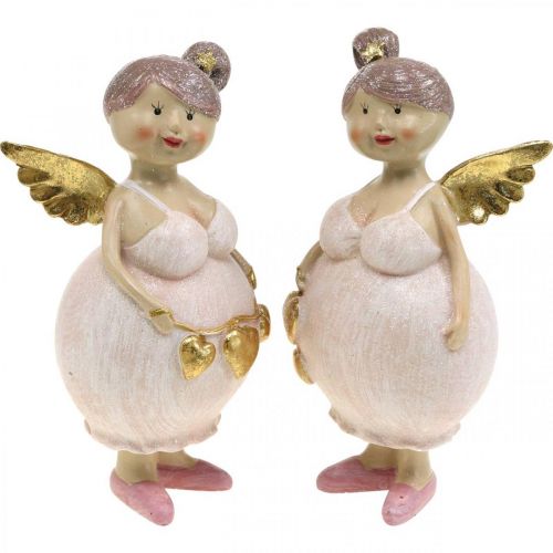 Floristik24 Růžový anděl se srdíčkovou ozdobou figurka Vánoce 9 × 8 × 19,5 cm 2ks
