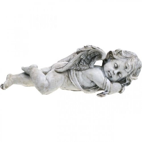 Dekorace na hrob anděl spící hrob anděl šedý polyresin 39×14x13cm