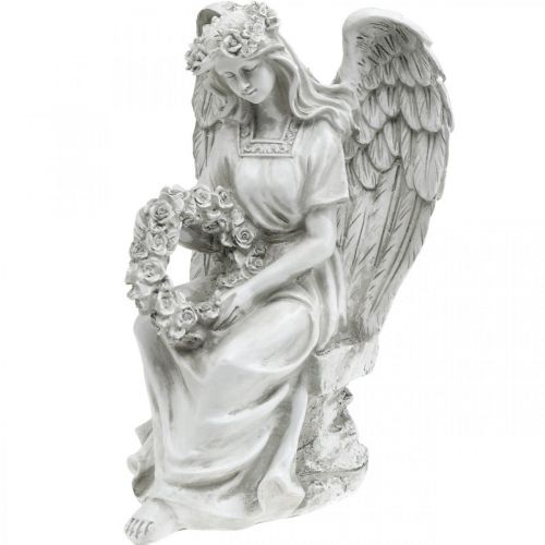 Hrob anděl s věncem Sedící anděl anděl V32cm
