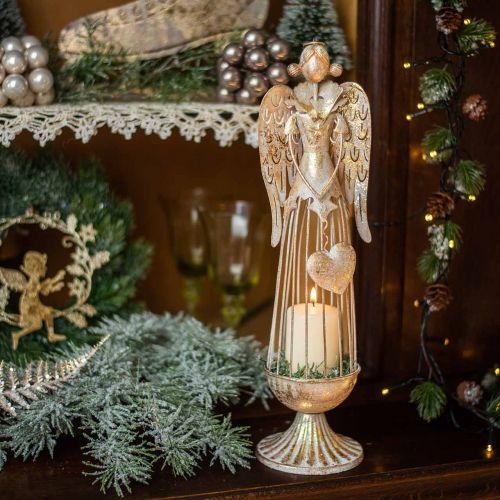 položky Figurka anděla se srdcem, vánoční dekorace z kovu, dekorace anděl antik-zlatá V38cm