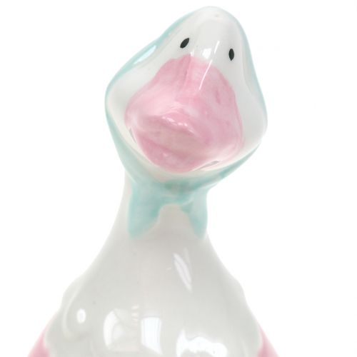 Floristik24 Keramická velikonoční husa růžová, bílá V 11,5cm 4ks
