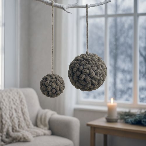 položky Dekorativní koule z olšového kužele k zavěšení, bílá, 20 cm