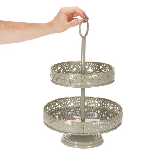 Dekorativní patrový servírovací podnos s uchem, motiv hvězdy, dvoupatrový, 49 cm | Floristik24.cz