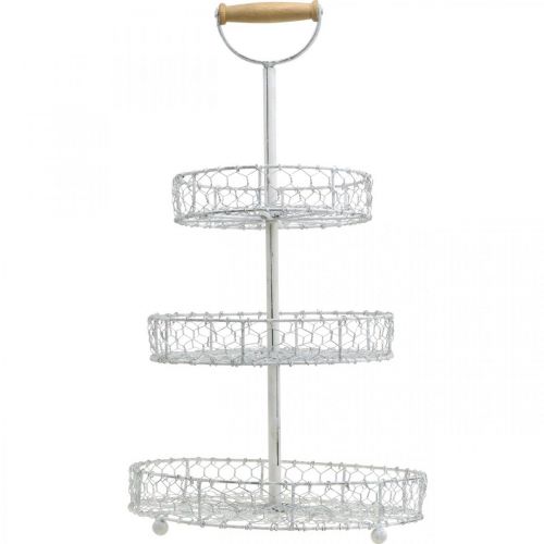 Floristik24 Stojan na dort z mřížkových košíčků, kovová dekorace praná bílá Shabby Chic V54cm Ø30/25/20cm