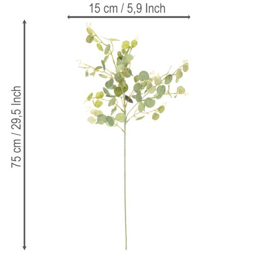 Umělá větvička eukalyptu s kulatými listy, 75 cm, 4 kusy | Floristik24.cz