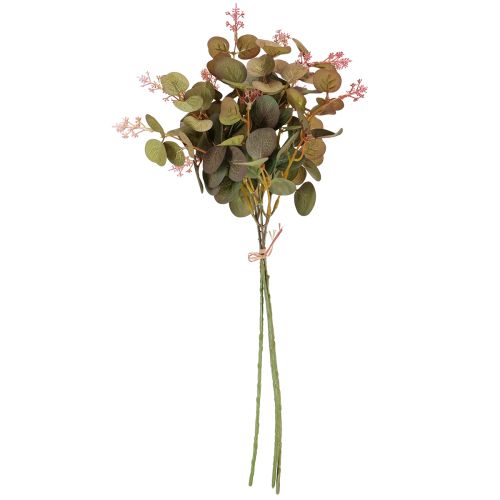 položky Umělé větvičky eukalyptu s růžovými květy, 45 cm, 3 kusy