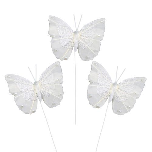 Floristik24 Péřový motýl 8cm s drátem bílý 12ks
