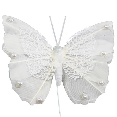 položky Péřový motýl 8cm s drátem bílý 12ks