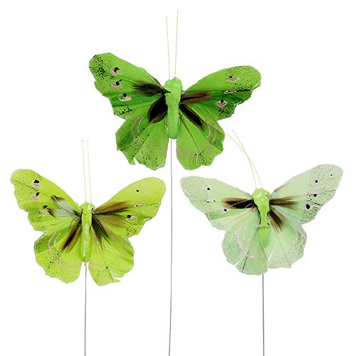 Floristik24 Péřový motýl 8,5cm zelený 12ks
