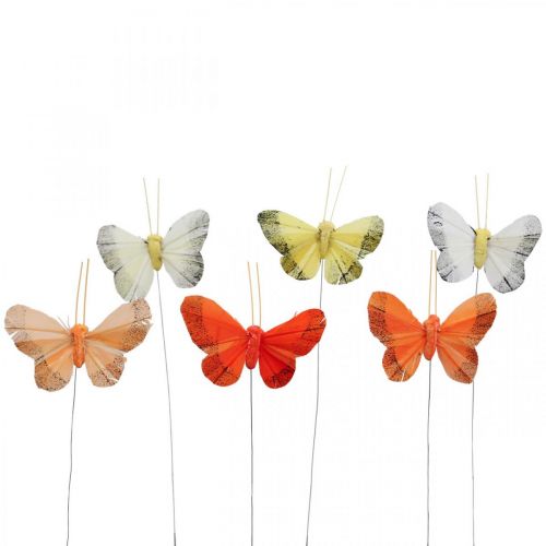 položky Peříčkový motýlek na drátě 5cm oranžový, žlutý 24ks