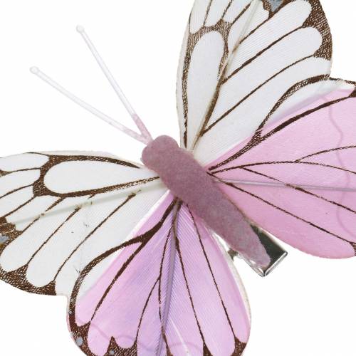 položky Pírko motýl růžový na klipu 6cm 10 kusů