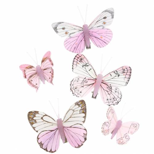 Floristik24 Pírko motýl růžový na klipu 6cm 10 kusů