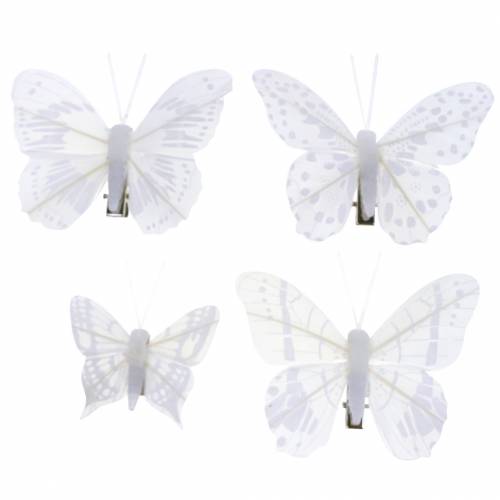 Floristik24 Péřový motýl na klipu bílý 6cm 10 kusů