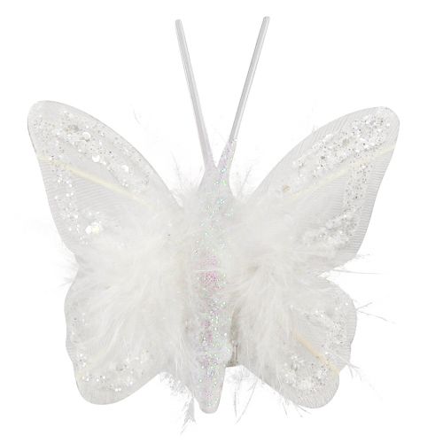Floristik24 Péřoví motýlci na klipsu bílé třpytky 5x4,5cm 4 ks