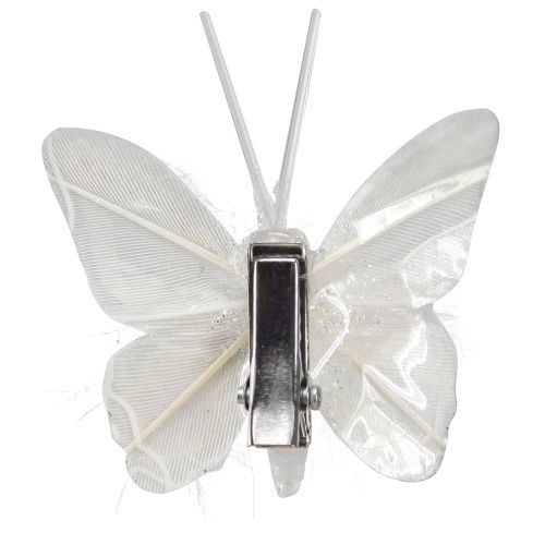 položky Péřoví motýlci na klipsu bílé třpytky 5x4,5cm 4 ks