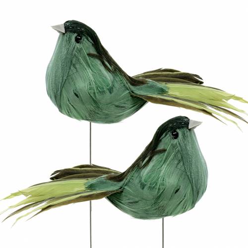 Péřový ptáček na drátě zelený 12cm 4ks