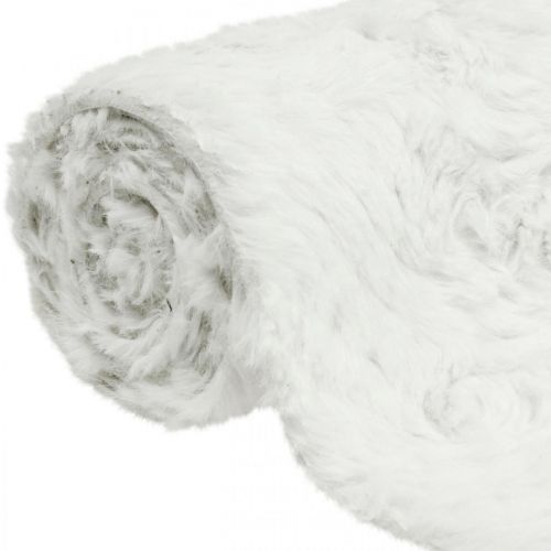 Bílý běhoun z umělé kožešiny, ozdobná kožešinová páska na stůl 15×200 cm