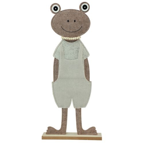Plstěná ozdobná žába s montérkami béžová dekorativní figurka filc V51,5cm