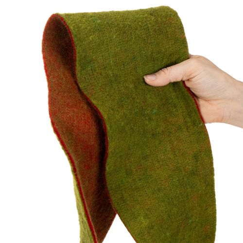 Vlněná plstěná páska jako dvoubarevný květináčový lem pro květinářství, zeleno-červená, 15 cm x 5 m | Floristik24.cz