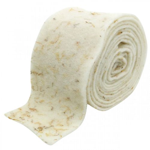 Floristik24 Plstěná stuha deco krémová se žlutými květinami stuha 15cm×5m