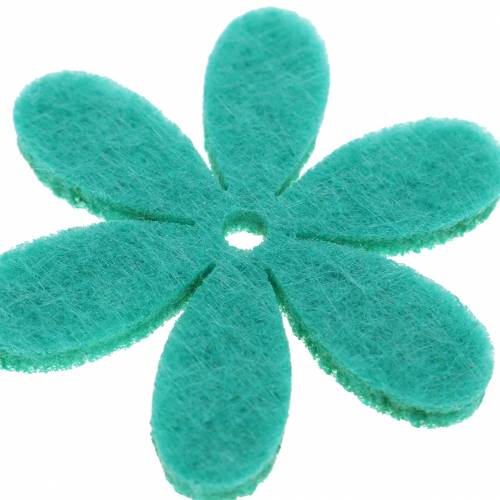 položky Plstěný květ zelený, světle modrý, mátově zelený sortiment 4,5cm 54p