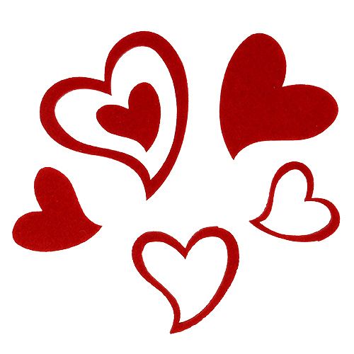 Floristik24 Plstěná srdíčka mix 3cm - 7,5cm červená 72 ks