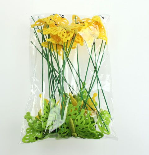 Floristik24 Plstěný motýl na tyči 7cm zelená / žlutá 24ks