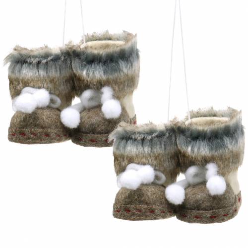 Floristik24 Vánoční ozdoby pár plstěných botiček s kožíškem 10cm x 8cm 2ks