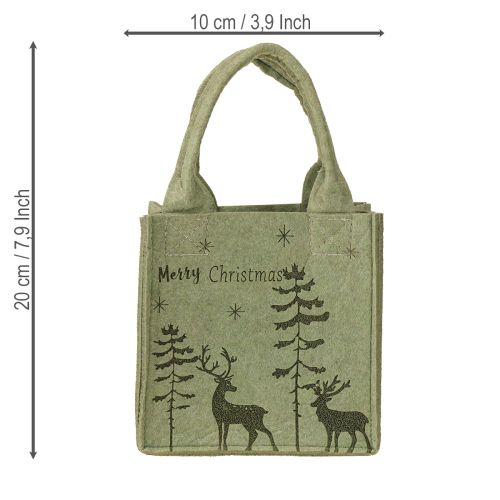 Floristik24 Plstěná taška Veselé Vánoce malá s uchy zelená 15×10cm