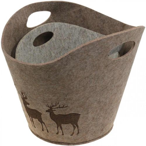 Floristik24 Vánoční dekorace plstěný košík kulatý květináč na jeleny 38cm / 30cm sada 2 ks
