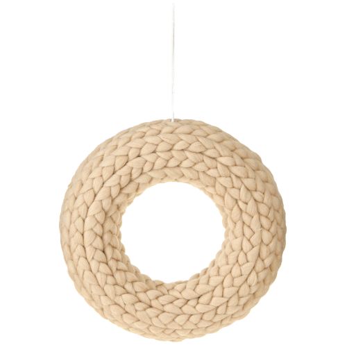 položky Dekorační věnec z plstěné vlny ve světle hnědé barvě na zavěšení Ø30cm W4cm