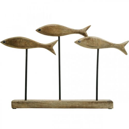 Námořní dekorace, dekorativní plastika, dřevěná ryba na stojánku, barva přírodní, černá V30cm L45cm