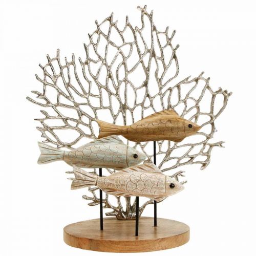 Dekorace hejno ryb, dekorace korál, dřevěná dekorace rybička V48,5cm