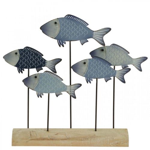 Floristik24 Hejno ryb deko kovových ryb na dřevěném podstavci 32×7×30cm