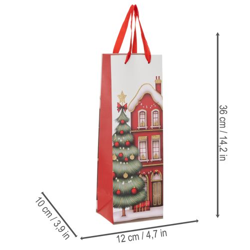 Dárková taška láhev vánoční domeček a vánoční stromeček 36cm 2ks | Floristik24.cz