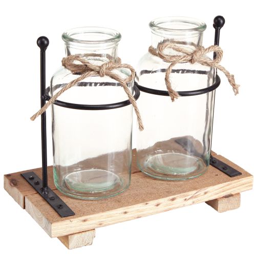 Floristik24 Váza na láhve dekorativní láhve skleněné dřevo 23x12x19,5cm 2ks