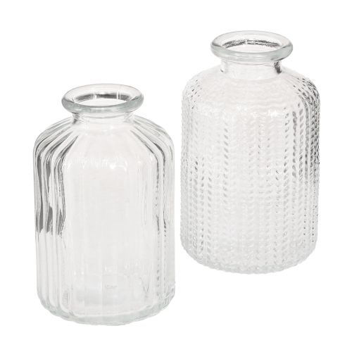 Floristik24 Skleněné mini vázy na lahve s retro dekorem, výška 9 cm, 4 ks