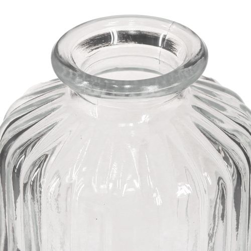 položky Skleněné mini vázy na lahve s retro dekorem, výška 9 cm, 4 ks