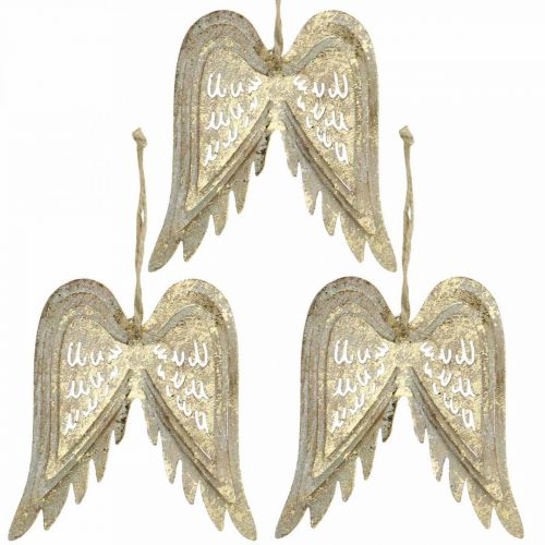 Floristik24 Andělská křídla, kovová dekorace na zavěšení, ozdoby na vánoční stromeček zlatá, starožitný vzhled V11,5cm Š11cm 3ks