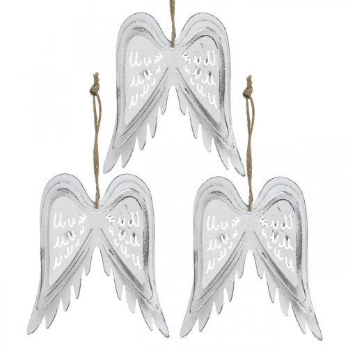 Andělská křídla k zavěšení, vánoční dekorace, kovové přívěsky bílé V11,5cm Š11cm 3ks